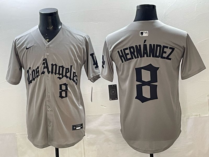 Men 2026 Los Angeles Dodgers #8 Hernandez Grey Five generations Nike MLB Jersey style 005